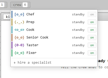 The crew list. Switch any agent but the Chef off or on.